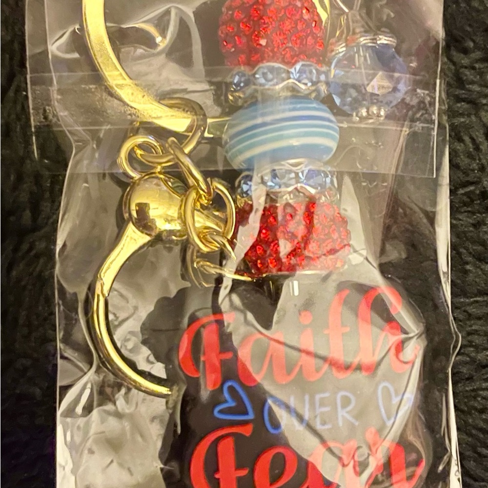 Gold and Red Faith Over Fear Keychain